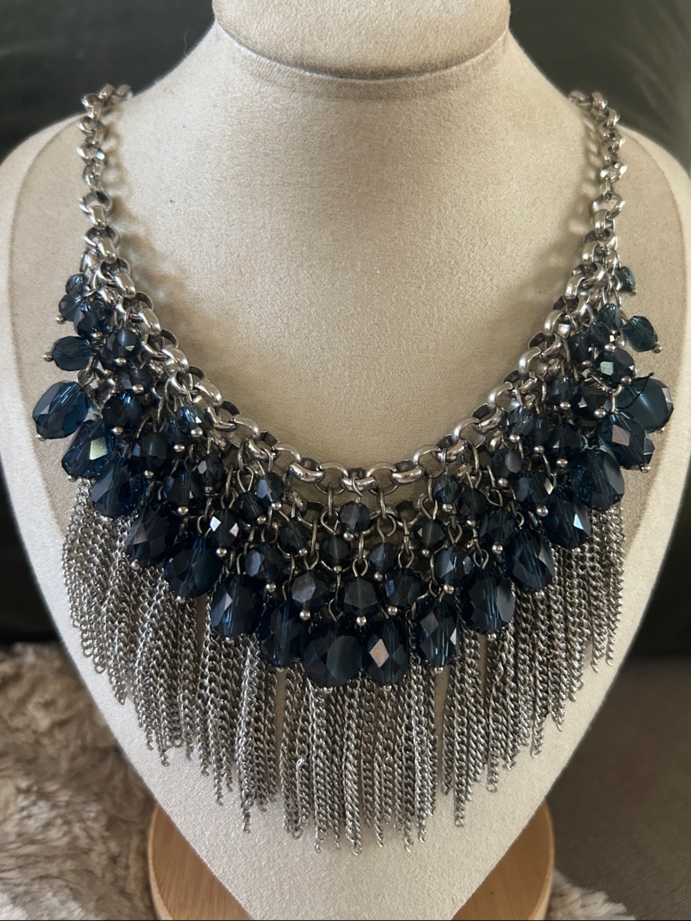 GORGEOUS!!!! & Other Stories Silver-Tone Necklace with Navy Crystal Fringe
